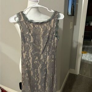 Sleeveless Green Lace Overlay Dress with Nude Lining